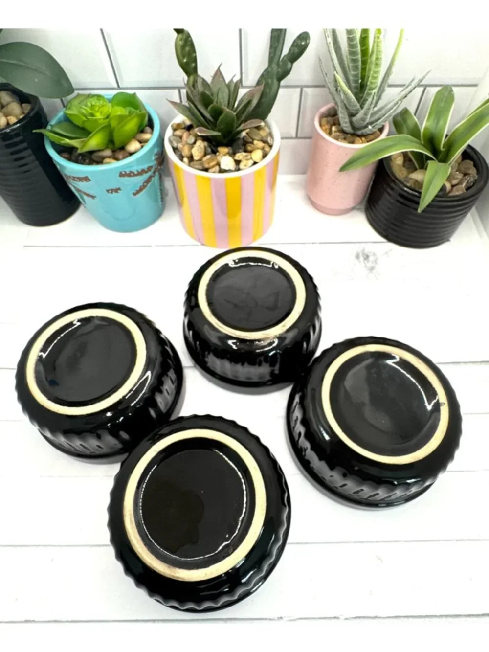 Set Of 4 Black Ceramic Ramekins Baking Bowls For Desserts Soufflé